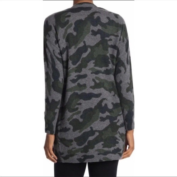 NEW Magaschoni Open Front Cashmere Cardigan Sweater Olive & Gray Camo Size Small - Picture 2 of 7